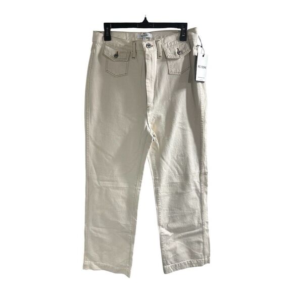 NWT Re/Done Womens Zipper Fly High‎ Rise Wide Leg Jeans Cream Denim Size 29 - Picture 1 of 7